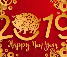 Chinese styles 2019 new year red background vector 02