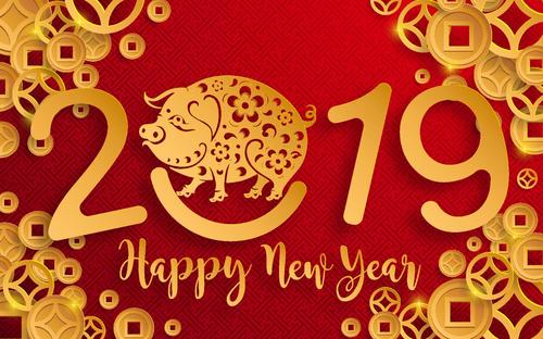 Chinese styles 2019 new year red background vector 02