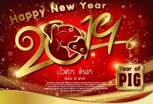 Chinese styles 2019 new year red background vector 03