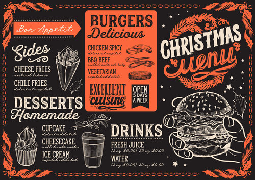 Christams restaurant blackboard menu template vector 01