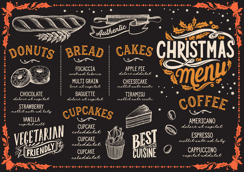 Christams restaurant blackboard menu template vector 04