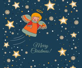 Christmas angel and stars pattern vector