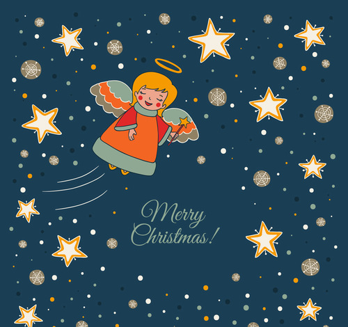 Christmas angel and stars pattern vector