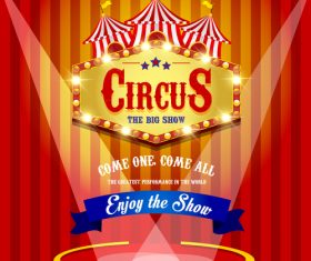 Circus poster with blue ribbon banners vector 01