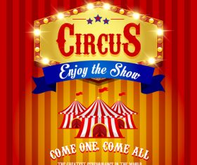 Circus poster with blue ribbon banners vector 02