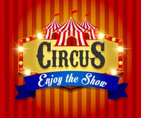 Circus poster with blue ribbon banners vector 03