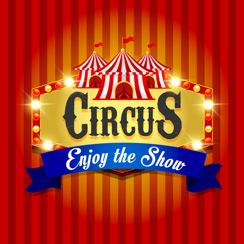 Circus poster with blue ribbon banners vector 03