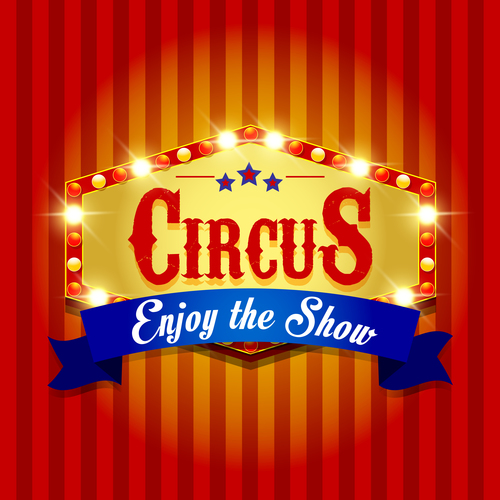 Circus poster with blue ribbon banners vector 04