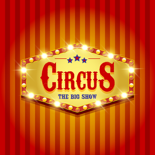 Circus poster with blue ribbon banners vector 05