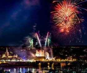 City night splendid fireworks Stock Photo