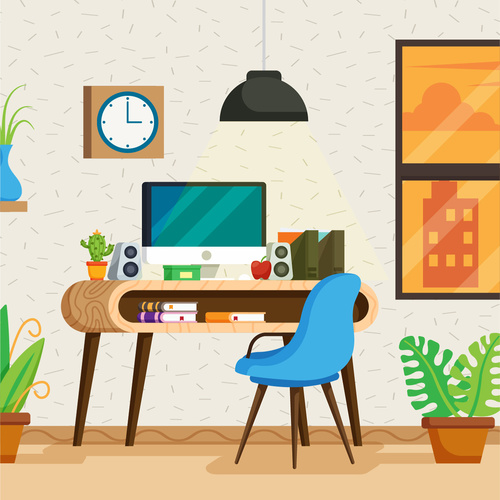 Clean and environmentally friendly office scene vector free download