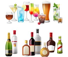 Cocktail drink with glass bottle vector illustration