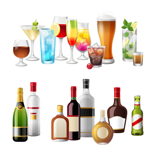 Cocktail drink with glass bottle vector illustration