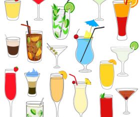 Coctailset with cup glass vector material 01