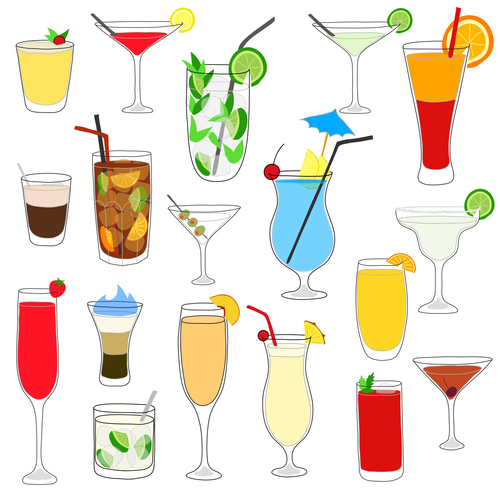 Coctailset with cup glass vector material 01