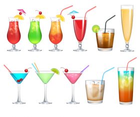 Coctailset with cup glass vector material 02