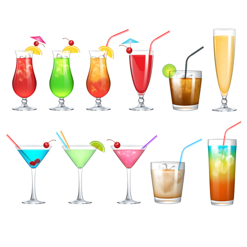 Coctailset with cup glass vector material 02