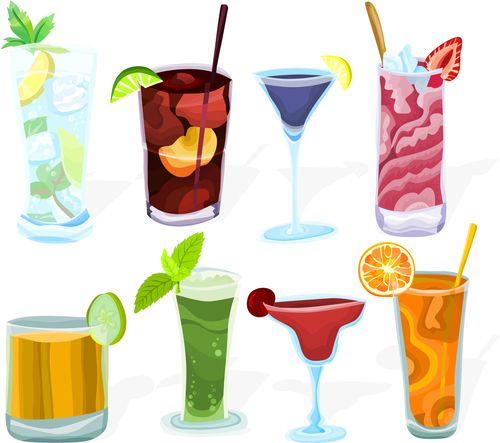 Coctailset with cup glass vector material 03