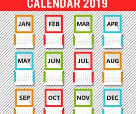 Colored gird 2019 calendar template vector