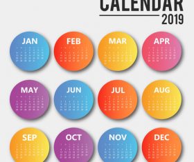 Colored round 2019 calendar template vector