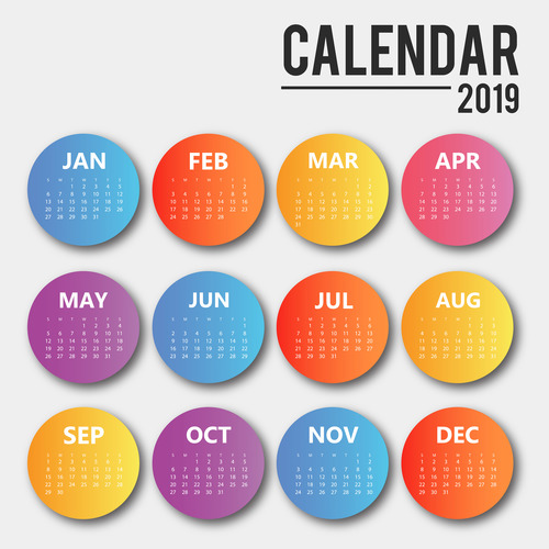 Colored round 2019 calendar template vector