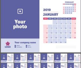 Company 2019 Desk calendar template blue styles vector