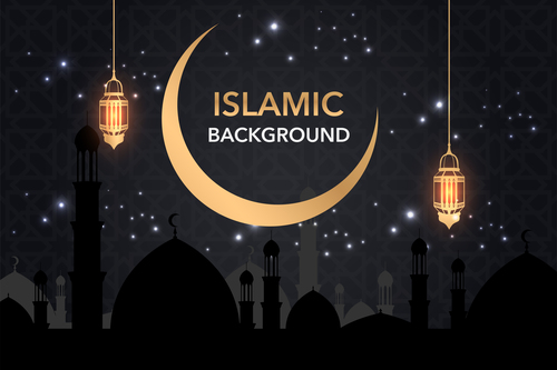 Dark styles islamic background vectors set 02