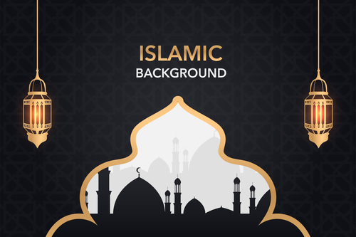 Dark styles islamic background vectors set 03