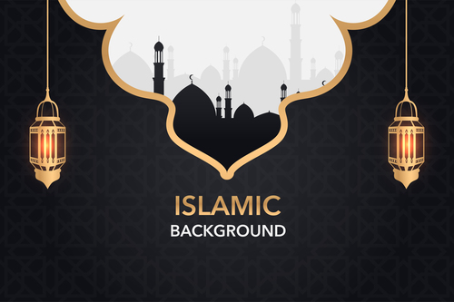 Dark styles islamic background vectors set 04