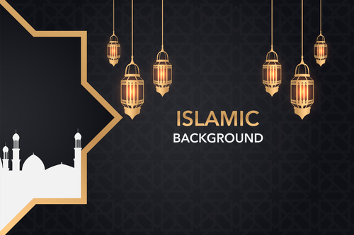 Dark styles islamic background vectors set 07