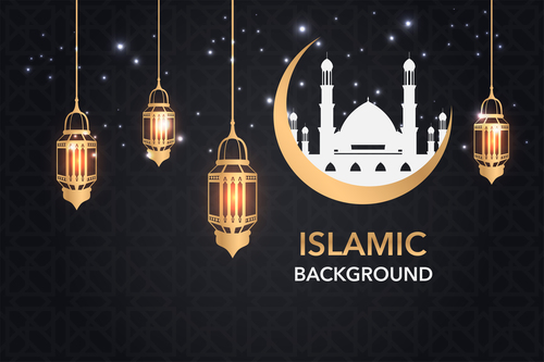 Dark styles islamic background vectors set 08
