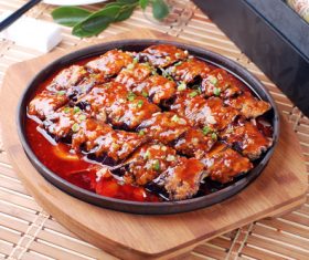 Delicious iron plate braised eggplant Stock Photo 02