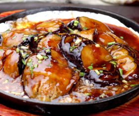 Delicious iron plate braised eggplant Stock Photo 04