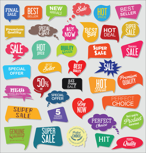 Different shape sale labels design vector