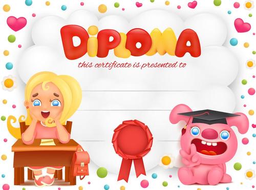 Diploma template with kids vectors 01