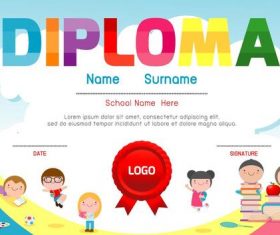 Diploma template with kids vectors 02