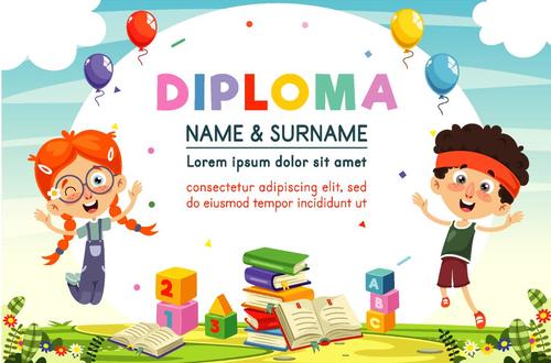 Diploma template with kids vectors 03