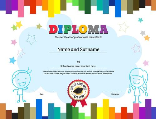 Diploma template with kids vectors 04