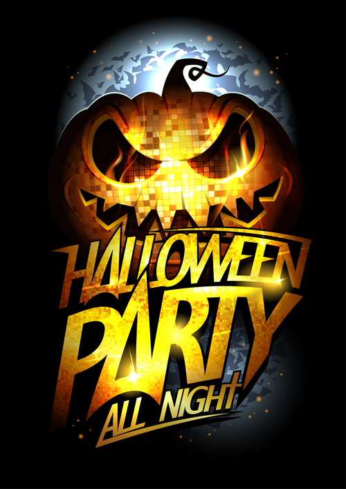 Disco Pumpkin Head Halloween Party Poster moon vector