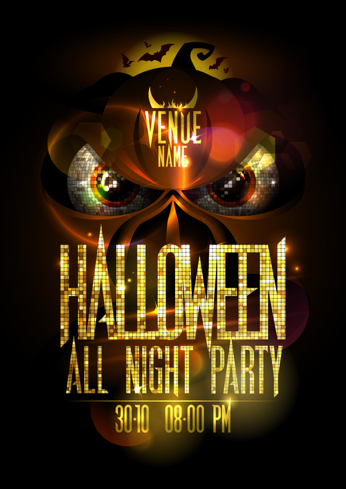 Disco Pumpkin Head Halloween Party Poster orange vector