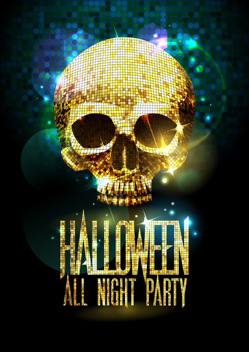 Disco Skull Halloween Party Poster gold vector