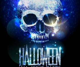 Disco Skull Halloween Party Poster silver vector