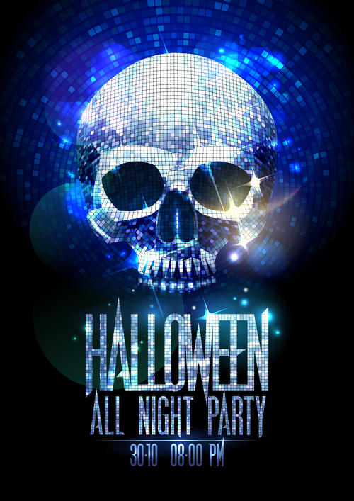 Disco Skull Halloween Party Poster silver vector
