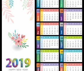 Elegant 2019 calendar template vector 01