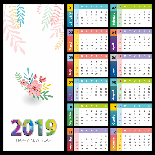 Elegant 2019 calendar template vector 01