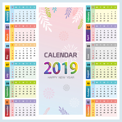 Elegant 2019 calendar template vector 02