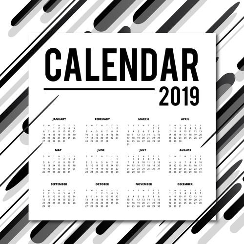 Fashion 2019 calendar template black vector