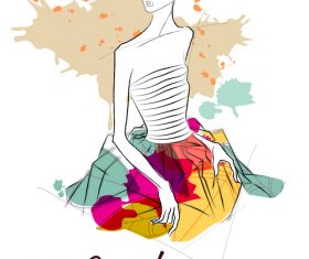 Fashion girl with autumn background vector 02