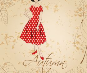 Fashion girl with autumn background vector 03