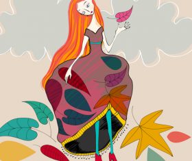 Fashion girl with autumn background vector 04